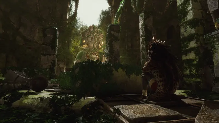 Overgrown temple courtyard